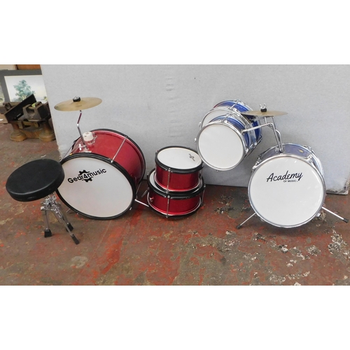 81 - Two part kids drum sets and stool - as seen