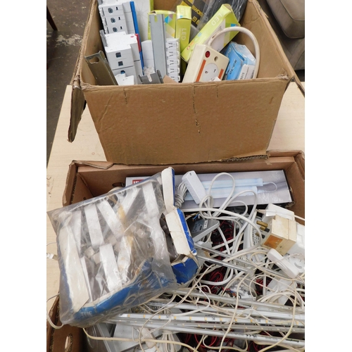 82 - Two boxes of household electricals - incl. consumer boxes, sockets and LED lights