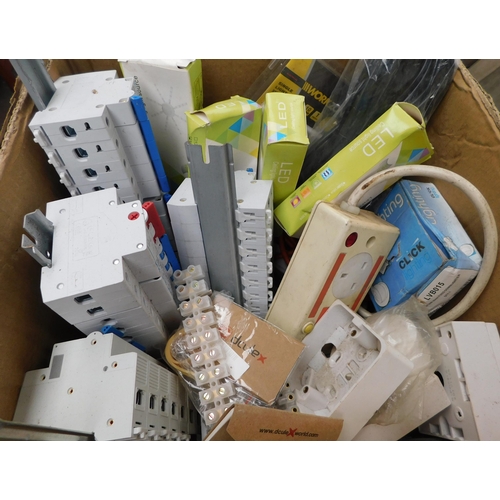 82 - Two boxes of household electricals - incl. consumer boxes, sockets and LED lights