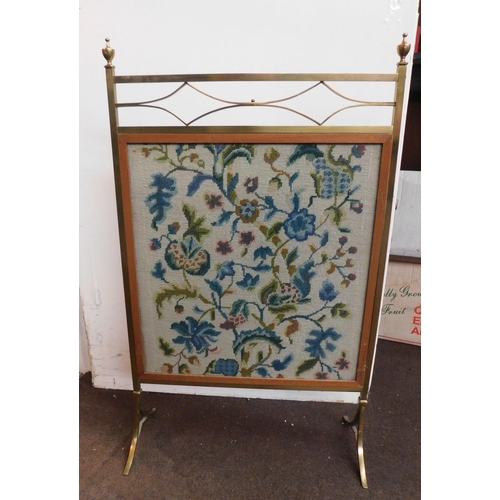 83 - Brass & wood tapestry fire screen
