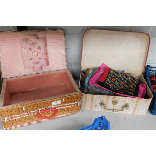 85 - Vintage sewing box and case of scarves