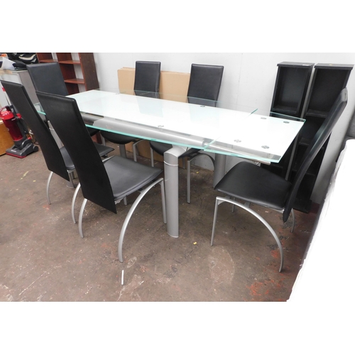 206 - Six seater extending glass dining table with six chairs