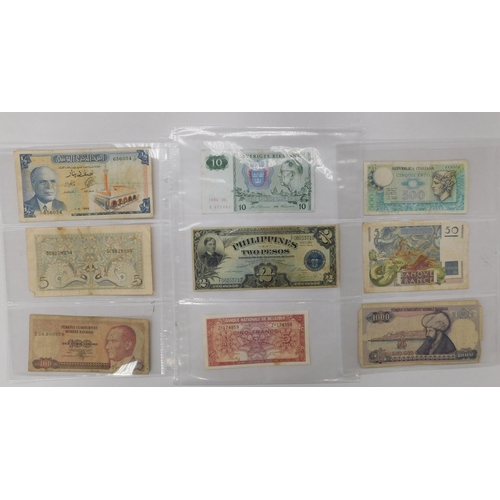 Nine vintage bank notes in sleeves