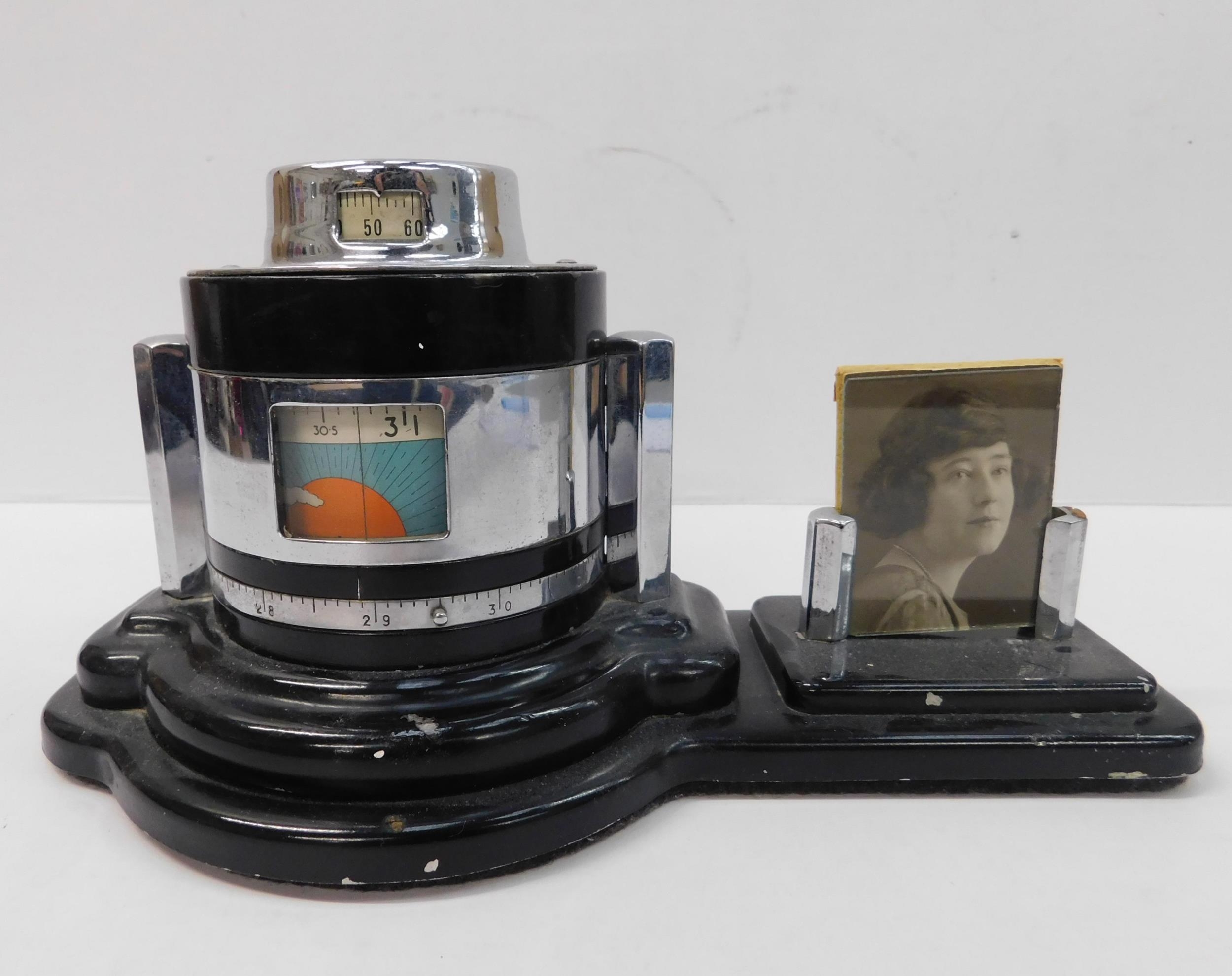 Art deco style unigraph chrome and bakelite desk barometer