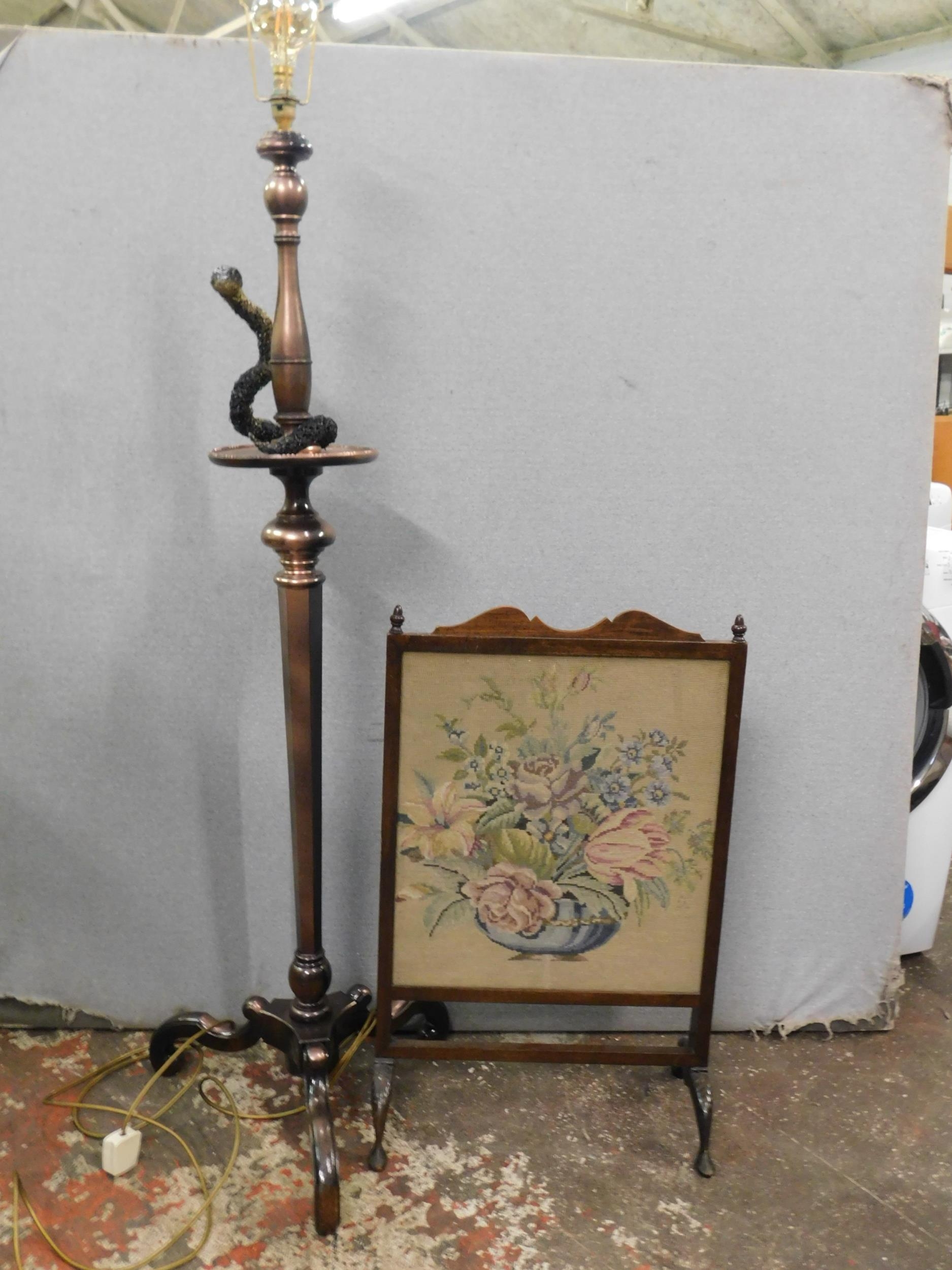 Upcycled standard lamp with tapestry fire screen