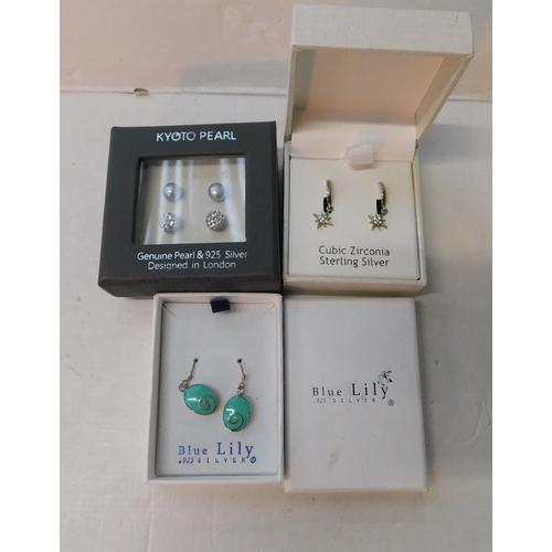 487 - Three pairs of 925 silver earrings - boxed