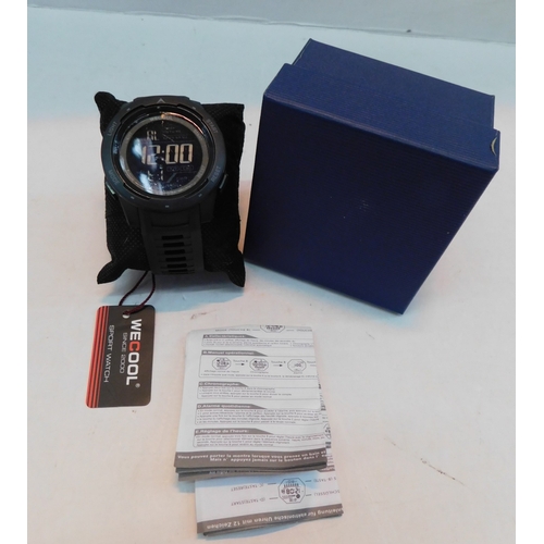357A - Black digital watch; steps, calories, waterproof 50m, alarm, LED backlight - new