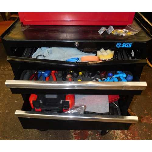 22 - Wheeled five drawer SGS tool cabinet and three over three stack on tool cabinet - both with large ra...