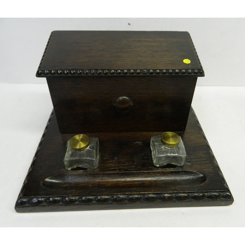 305 - Antique Edwardian oak inkwell & letter box