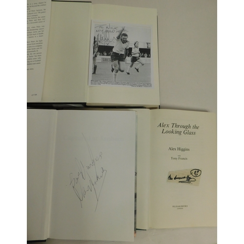 342 - Alex Higgins first edition book with signature plus three others; 2x signed and Foleore Mills 1st ed... 