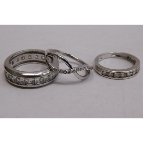 Three silver diamante rings