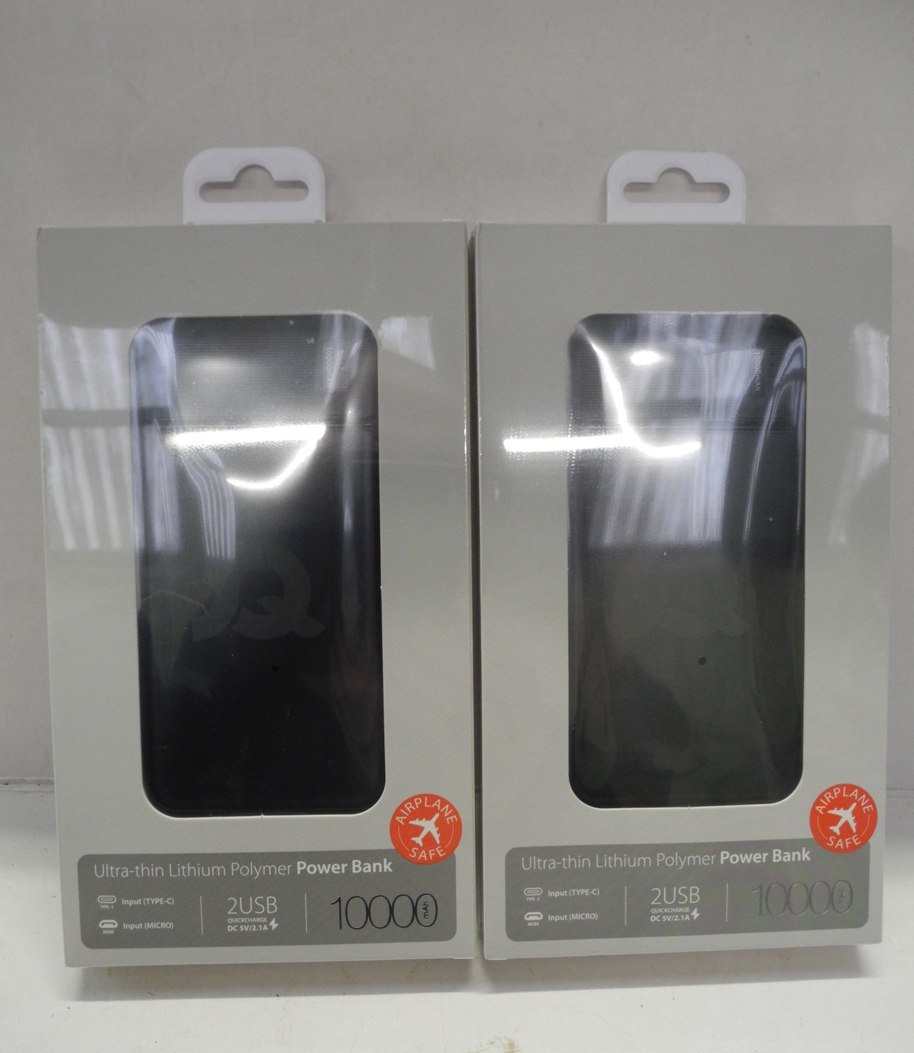 Two dual USB slimline universal power banks