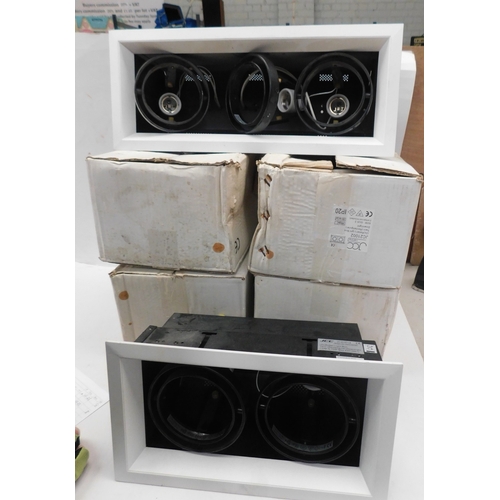 Six (4x boxed) light fittings, mainly twin retail light boxes