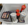 Collection of empty Christmas related biscuit tins