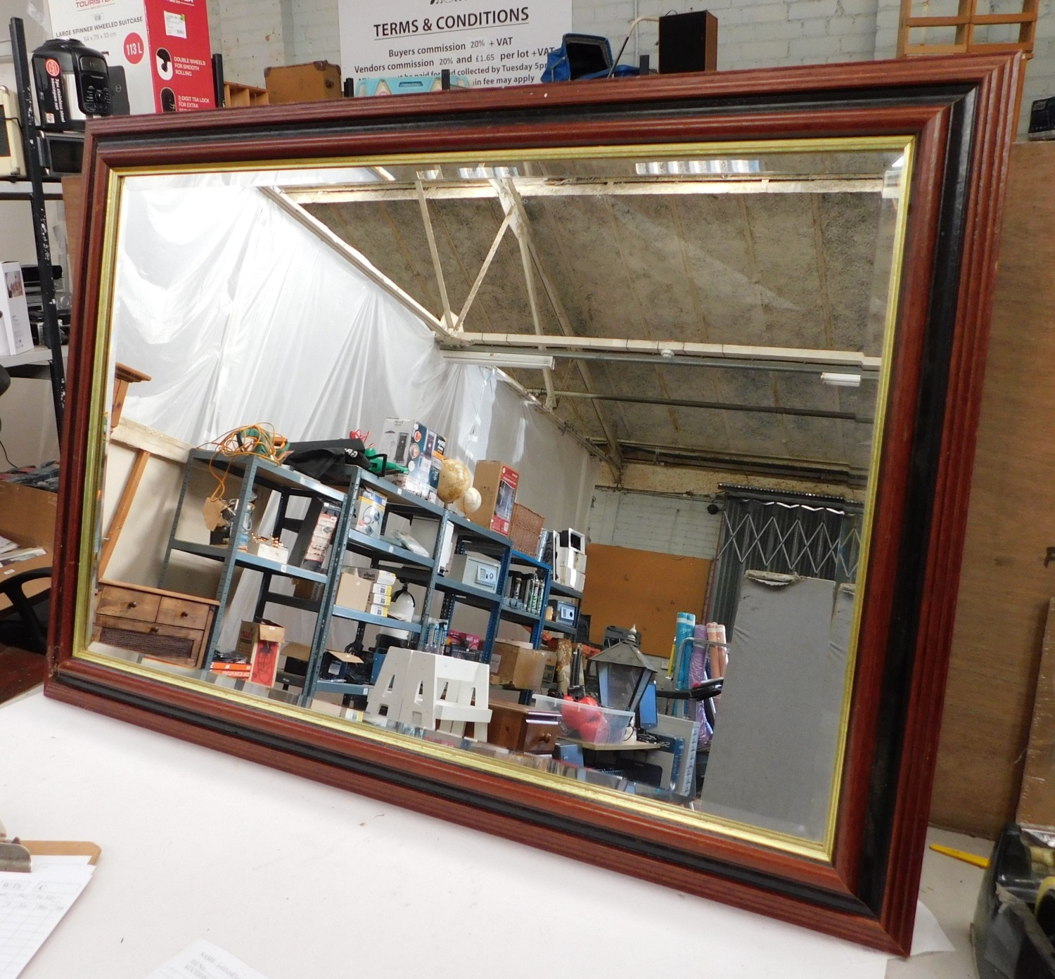 Framed rectangular bevel edged mirror - approx. 35