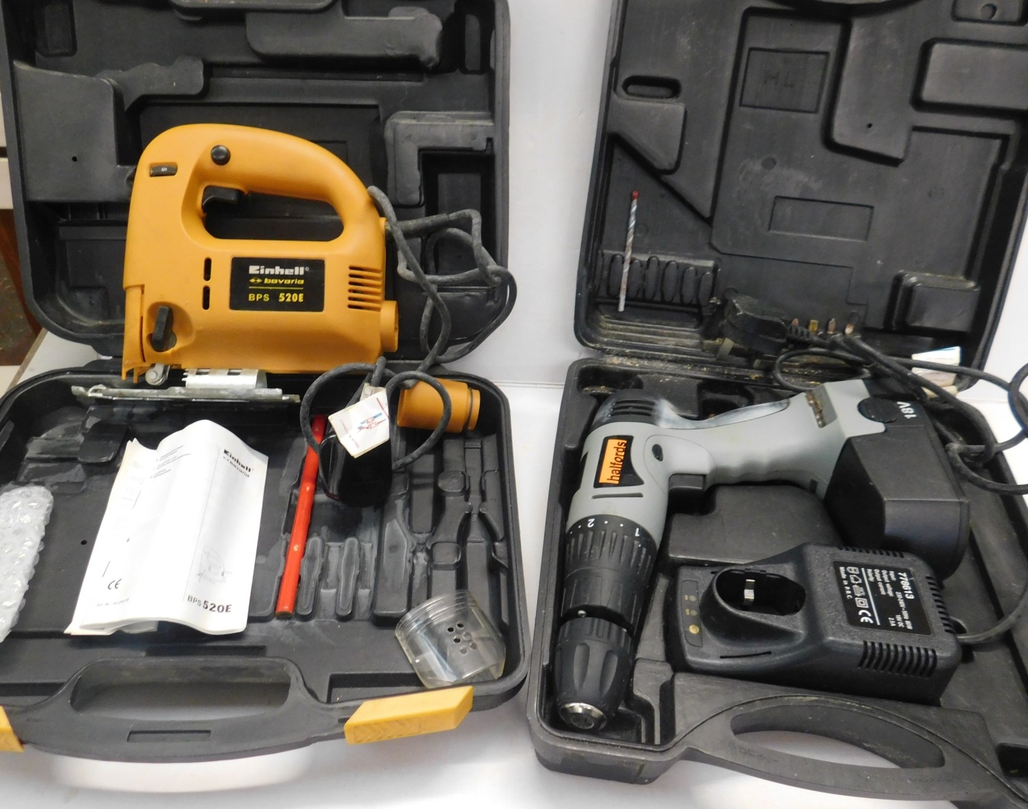 Einhell electric jigsaw and Halfords cordless drill - unchecked