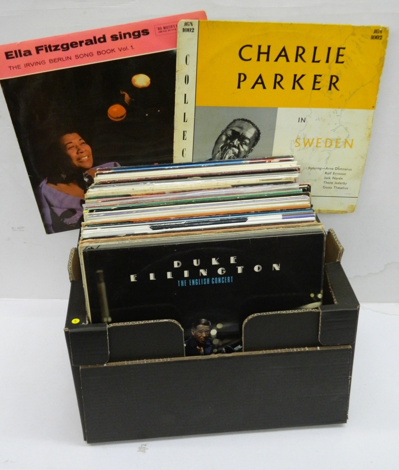 Box of mixed Jazz LPs