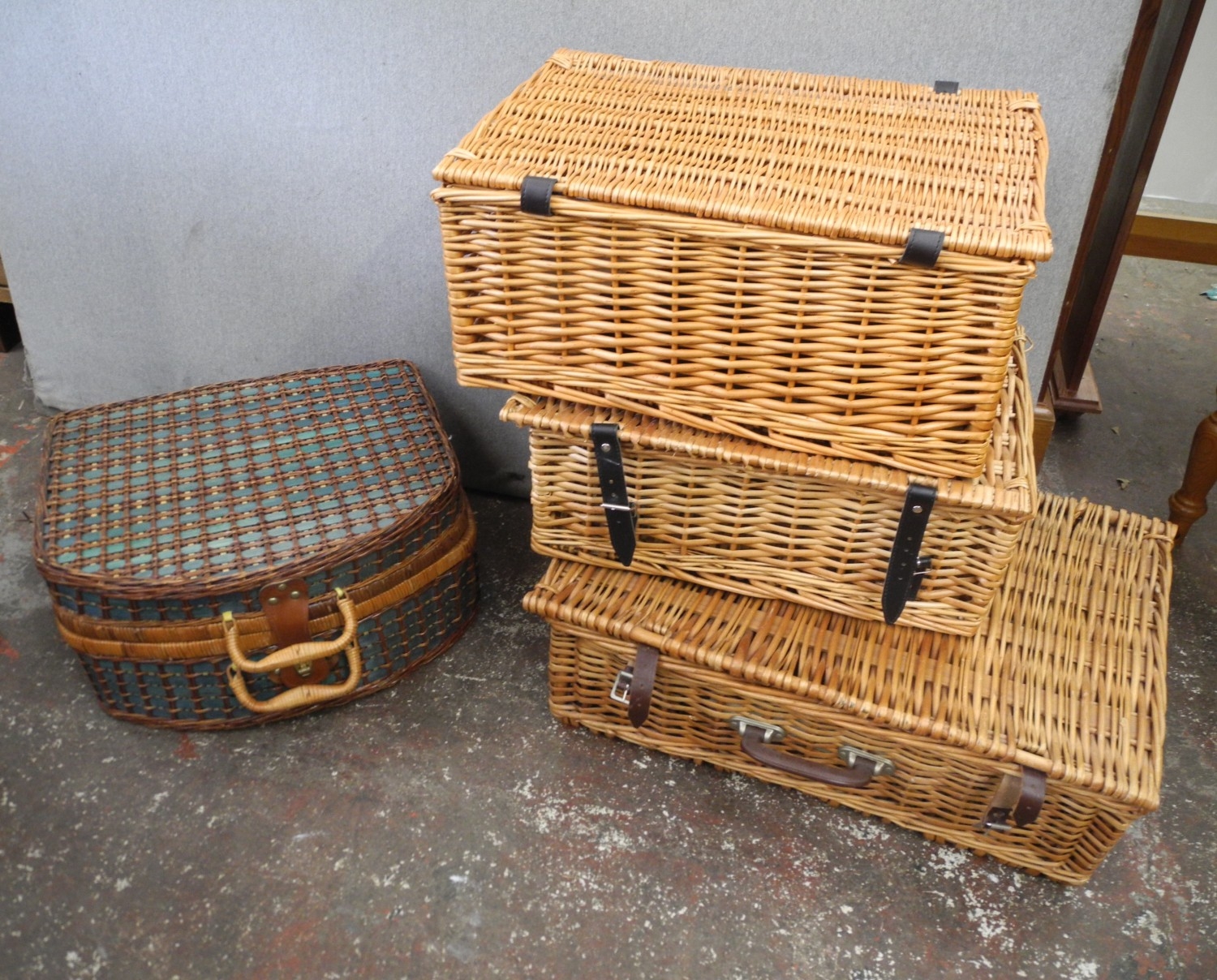 Four wicker baskets - incl. picnic basket