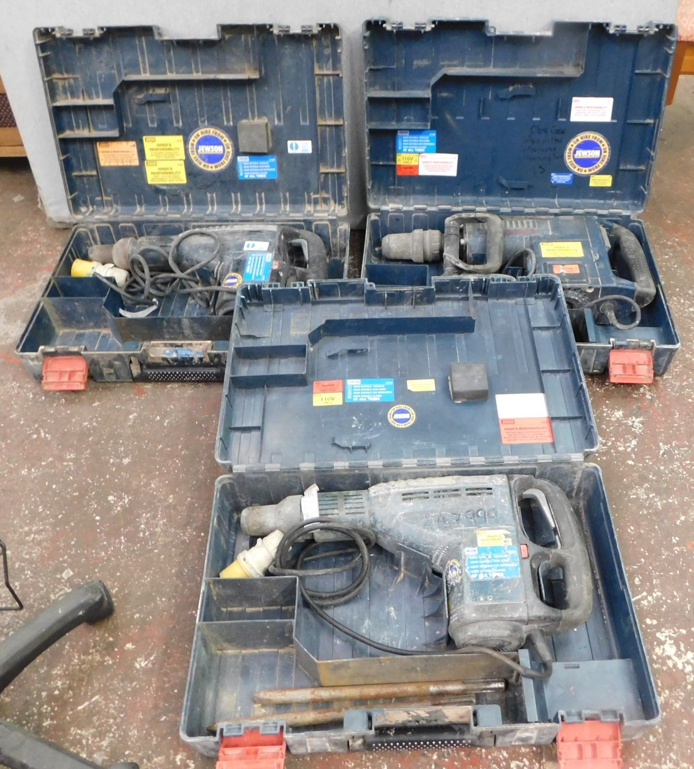 Three Bosch heavy duty drill/breaker 110V - unchecked