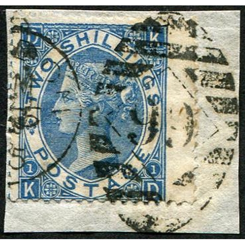 134 - 2/- SG 119 'Deep-Blue' FU, tied by neat 'London.1875' CDS & '99' numeral to small piece. Pretty. (c.... 