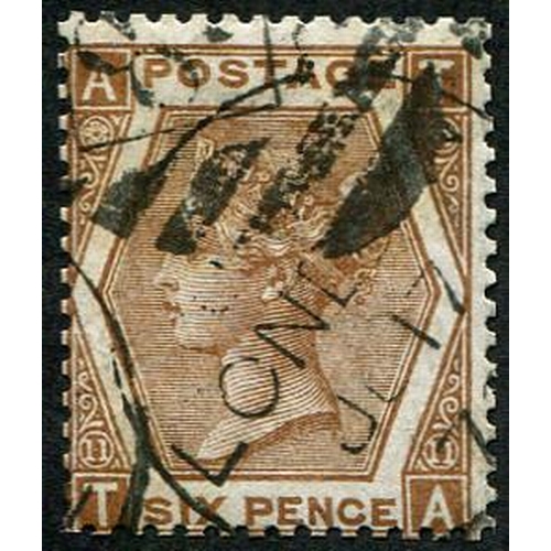 135 - 6d SG 122, Pl.11 'DEEP CHESTNUT' VFU, part 'London' CDS & numeral. Fab colour. (c. £125)