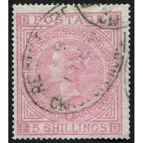 138 - 5/- SG 127, Pl.2 'PALE-ROSE' FU, light 'Gracechurch St.1882' oval reg CDS, fresh & sound. (c. £1,500... 