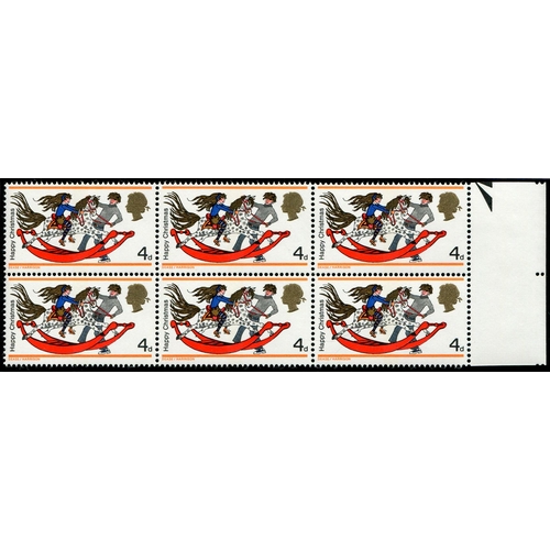 349 - 1968 Xmas 4d SG 775 VARIETY, 'RETOUCHED DAPPLES' (R.12/4) on bottom L/H copy of block of six U/M. (S... 