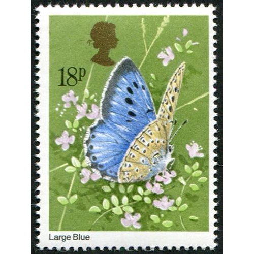 362 - 1981 Butterflies 18p SG 1152 LARGE SHIFT OF QUEEN'S HEAD (GOLD) to right, U/M with normal.