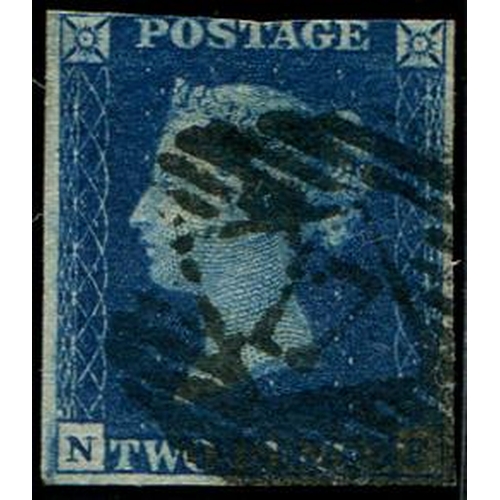 5 - 2d Pl.1 'NF' (SG 4, 'DEEP FULL-BLUE' with '1844' TYPE NUMERAL (London '17') fine three margins, clip... 