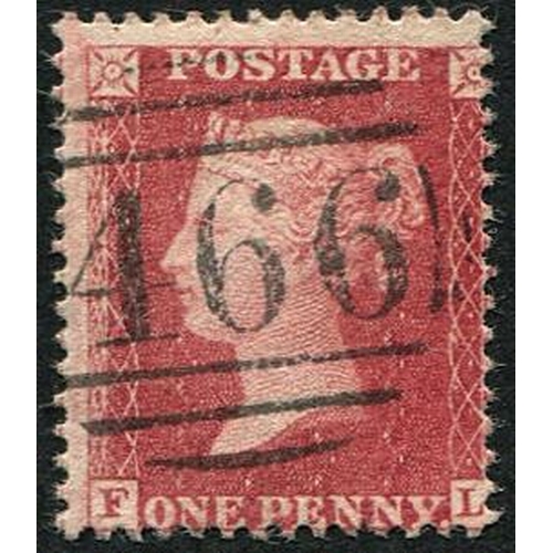 63 - 1d (Spec.C13) (Pl.R16 'FL') 'Rose-Red' VFU, crisply struck '466' (Liverpool) numeral. (Spec.C13/3) (... 