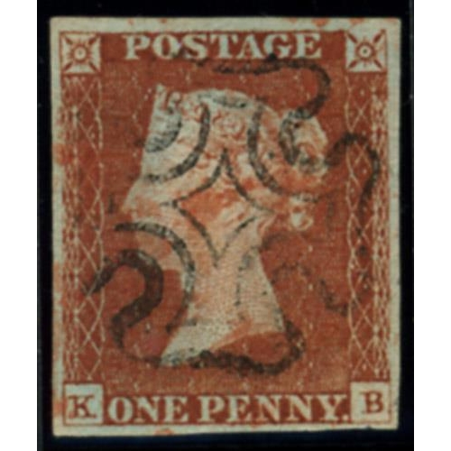 9 - 1d Pl.26 'KB' BLACK 'SCOTTISH' MX & 'RED' CANCEL, (indistinct strike), fine four margins, pretty & u... 