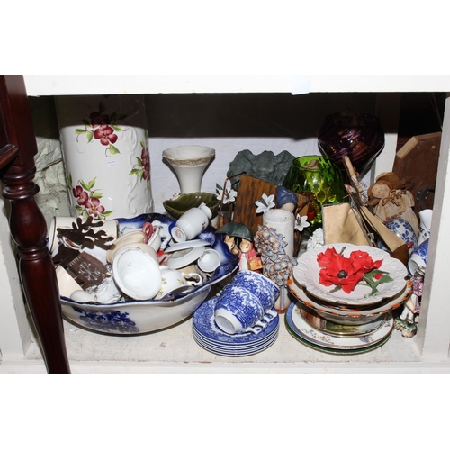 105 - Collection of assorted china including part tea sets, figurines, stick stand, Studio pottery, etc.