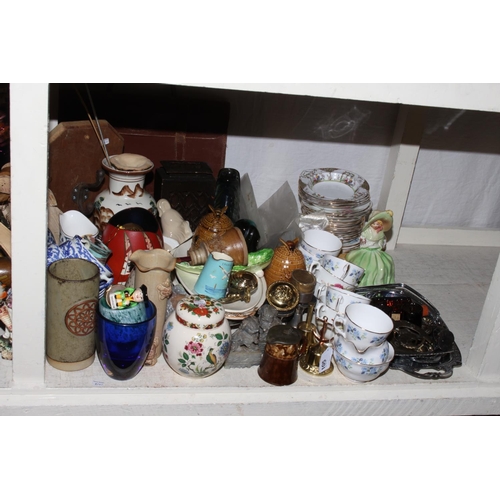 105 - Collection of assorted china including part tea sets, figurines, stick stand, Studio pottery, etc.