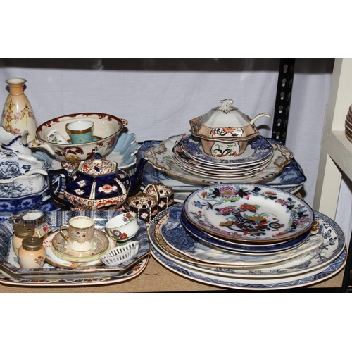 114 - Collection of assorted china including meat plates, Mason;s bowl, Crown Devon vase, Victorian and la... 