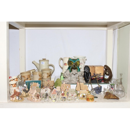 116 - Full shelf of glass and china including Elizabethan white tableware, Lilliput Lane cottage, Swarovsk... 