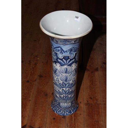 160 - Large Arts & Crafts blue and white vase/stick stand decorated with floral design mark to base, 61cm ... 