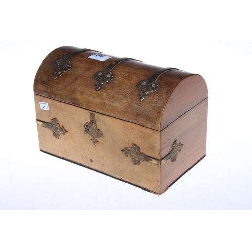 166 - Victorian brass mounted walnut domed top box, 24cm wide.