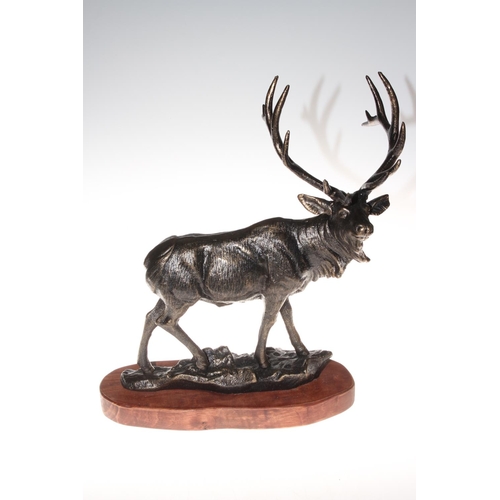 169 - Bronzed model of stag on a wooden plinth, 47cm high.