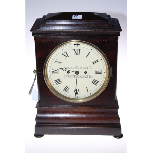 177 - Charles Nephew & Co., London and Calcutta mahogany cased bracket clock with enamel dial and double f... 