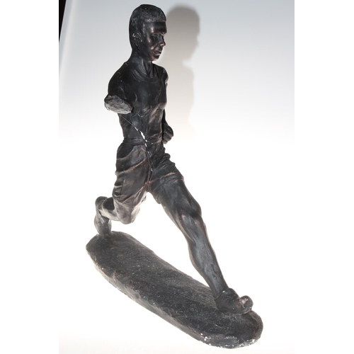 186 - 1930's plaster figure of long distance runner, 60cm.