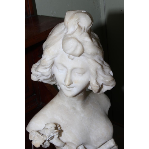 189 - Alabaster Art Nouveau bust of Paquerette, 42cm.