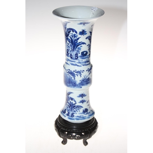 197 - Chinese blue and white vase having insect, bird and foliage decoration, four character mark, 29.5cm,... 