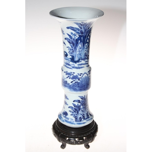 197 - Chinese blue and white vase having insect, bird and foliage decoration, four character mark, 29.5cm,... 