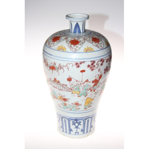 198 - Large Chinese baluster vase having continuous decoration of figures in outdoor settings, 44cm, six c... 