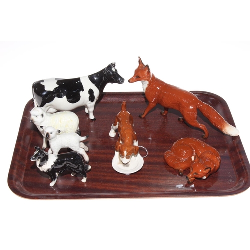 2 - Seven Beswick animals: Two foxes, feeding beagle, sheep, lamb and collie and Ch. Claybury Leegwater.... 