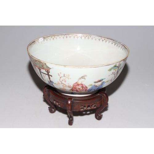 201 - Large antique Chinese polychrome bowl, with exterior overall decoration of family figures in setting... 