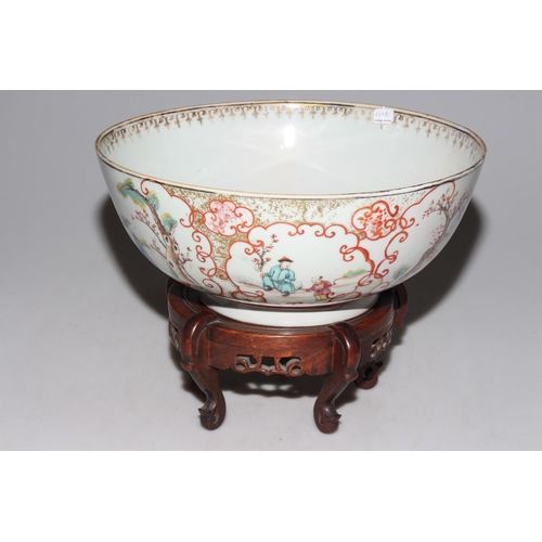 201 - Large antique Chinese polychrome bowl, with exterior overall decoration of family figures in setting... 