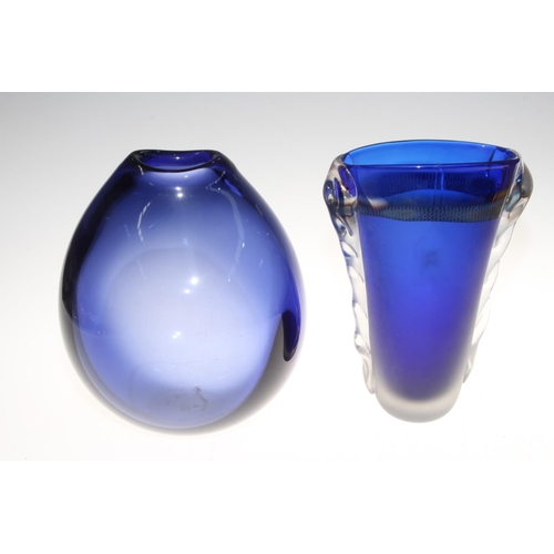 23 - Art Glass comprising Jane Charles blue vase, 23.5cm, four Isle of White vases, three paperweights an... 