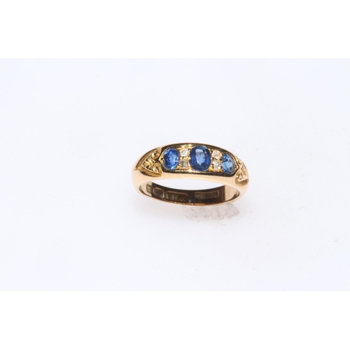 230 - 18 carat gold sapphire and diamond set ring, hallmarked for Birmingham 1896, size L.