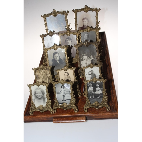 24 - Collection of thirteen ornate cast brass easel photograph frames, largest 23cm by 16cm. Condition: D... 